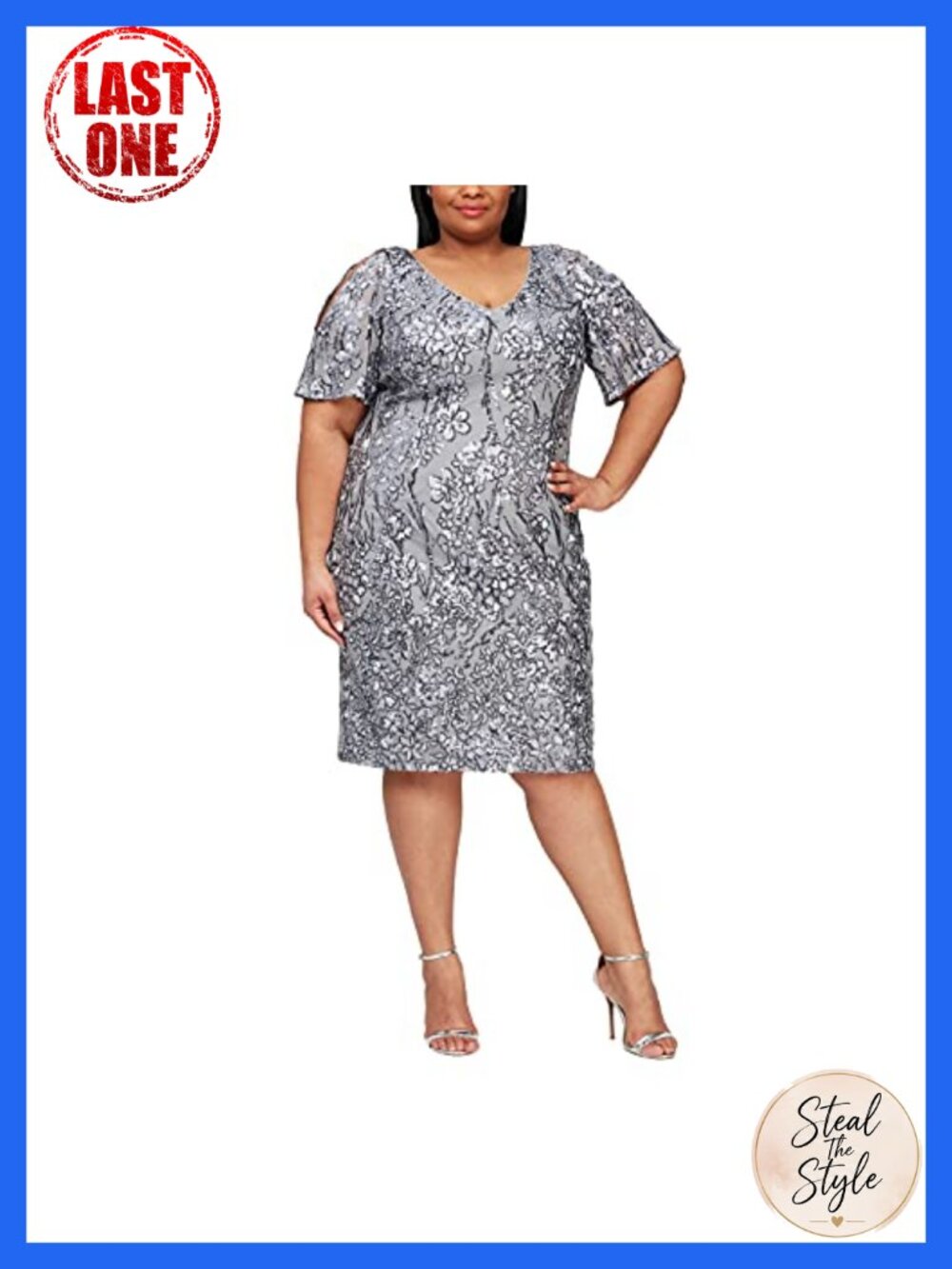 Plus Size Sequin Cocktail Dress Cold Shoulder Flutter Sleeves Sheath